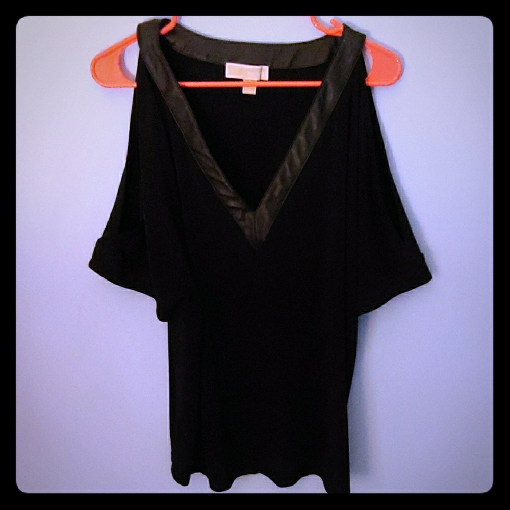 Michael Kors cold shoulder top with leather trim